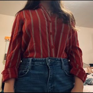 Red Vertical Stripe Button Up